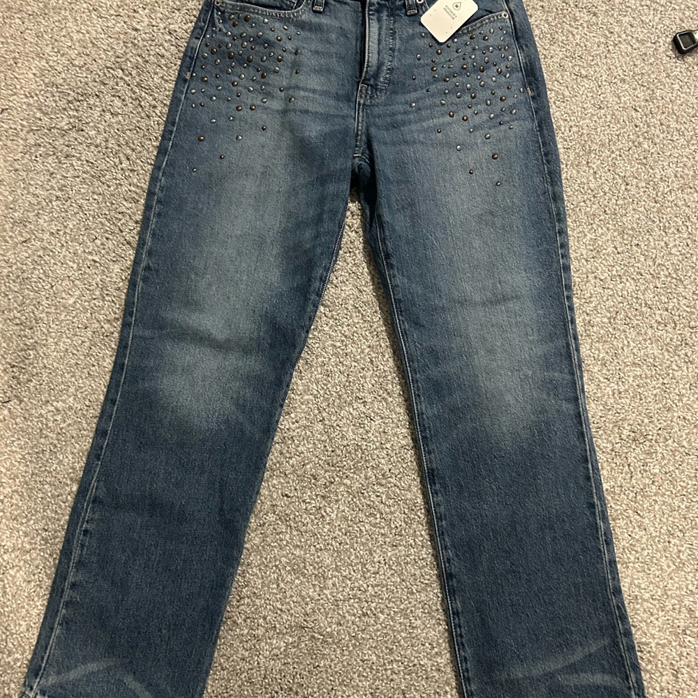 Lucky Brand Women's Dark Blue Studded Straight Leg Jeans